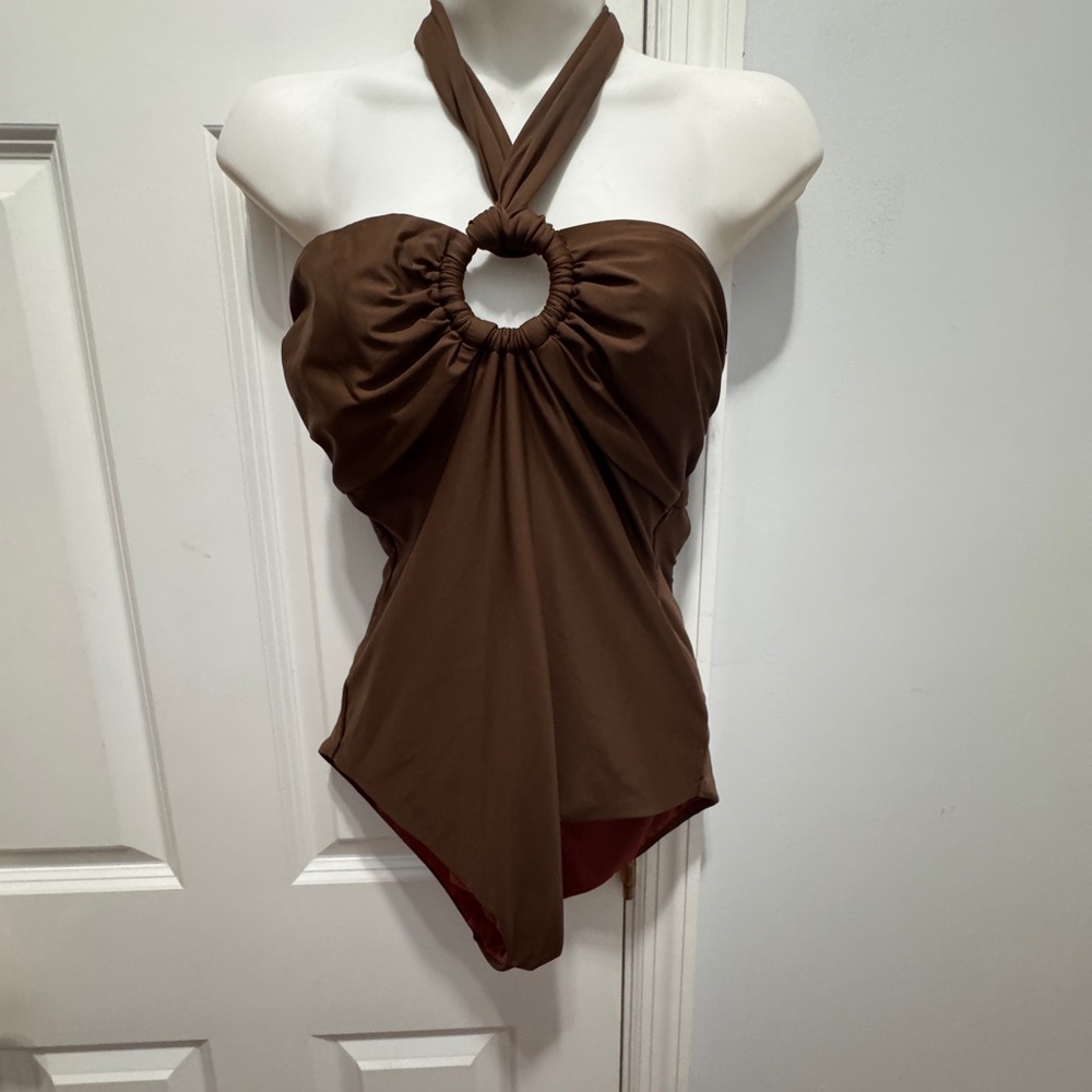 DKNY Brown One-Piece Swimsuit with Halter Design size medium - Picture 3 of 4